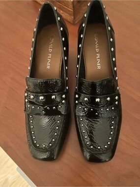 Donald Pliner Black Patent Studded Loafers